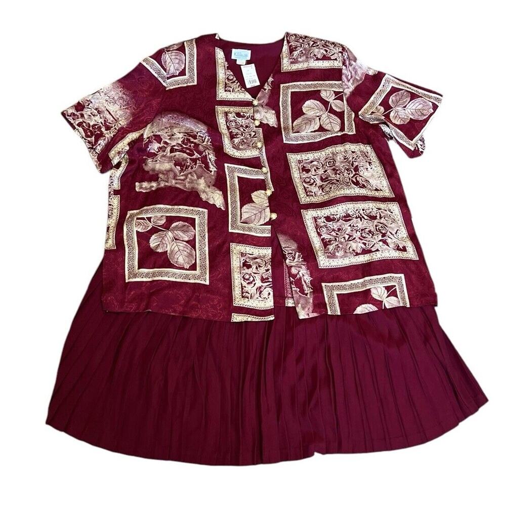 Kari's Corner Skirt Suit Size 32 WP Burgundy Jacket Vintage Travel NWT